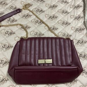 Nine West Quilted Crossbody Bag in Burgundy with Gold Chain